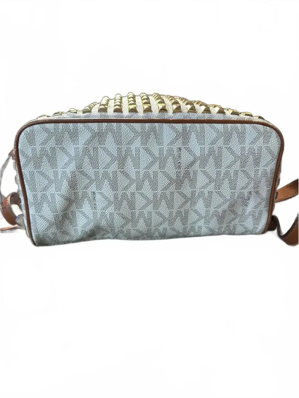 Michael Kors Studded Logo Backpack Cream Tan Leather Trim